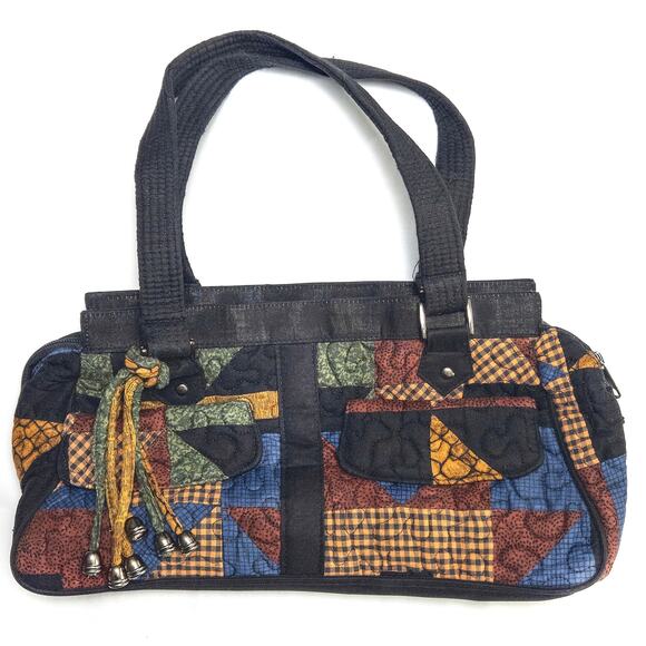 Source Unknown Handbags - Donna Sharp Patchwork Quilted Handbag Black Multi OS Folk Tapestry